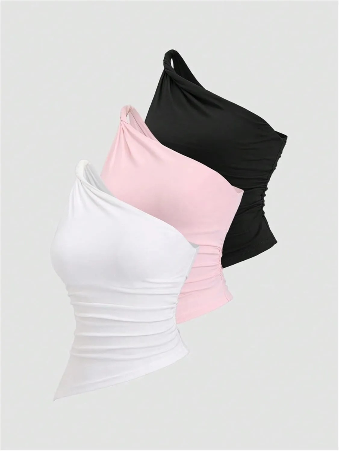 SOLY HUX Women's Y2k One Shoulder Twist Tank Tops Asymmetrical Sleeveless Shirts Going Out Vest 3 Packs
