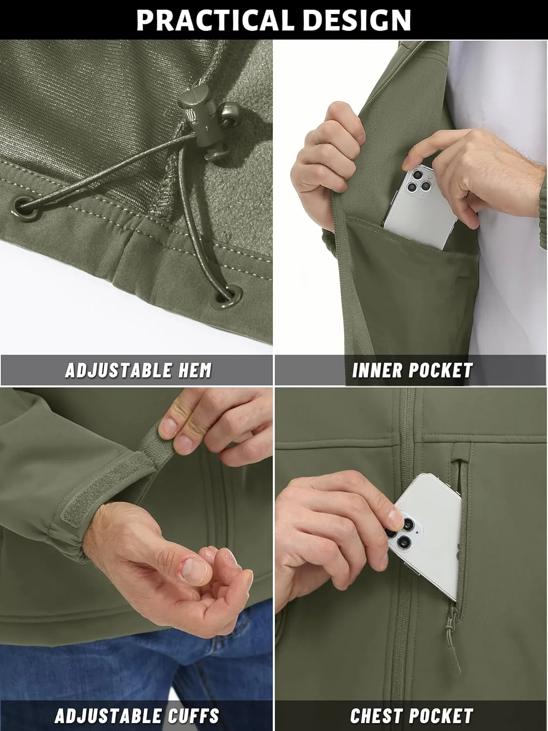 TACVASEN Men's Lightweight Softshell Jacket Fleece Lined Waterproof Tactical Soft Shell Rain Coats Windbreaker Outdoor