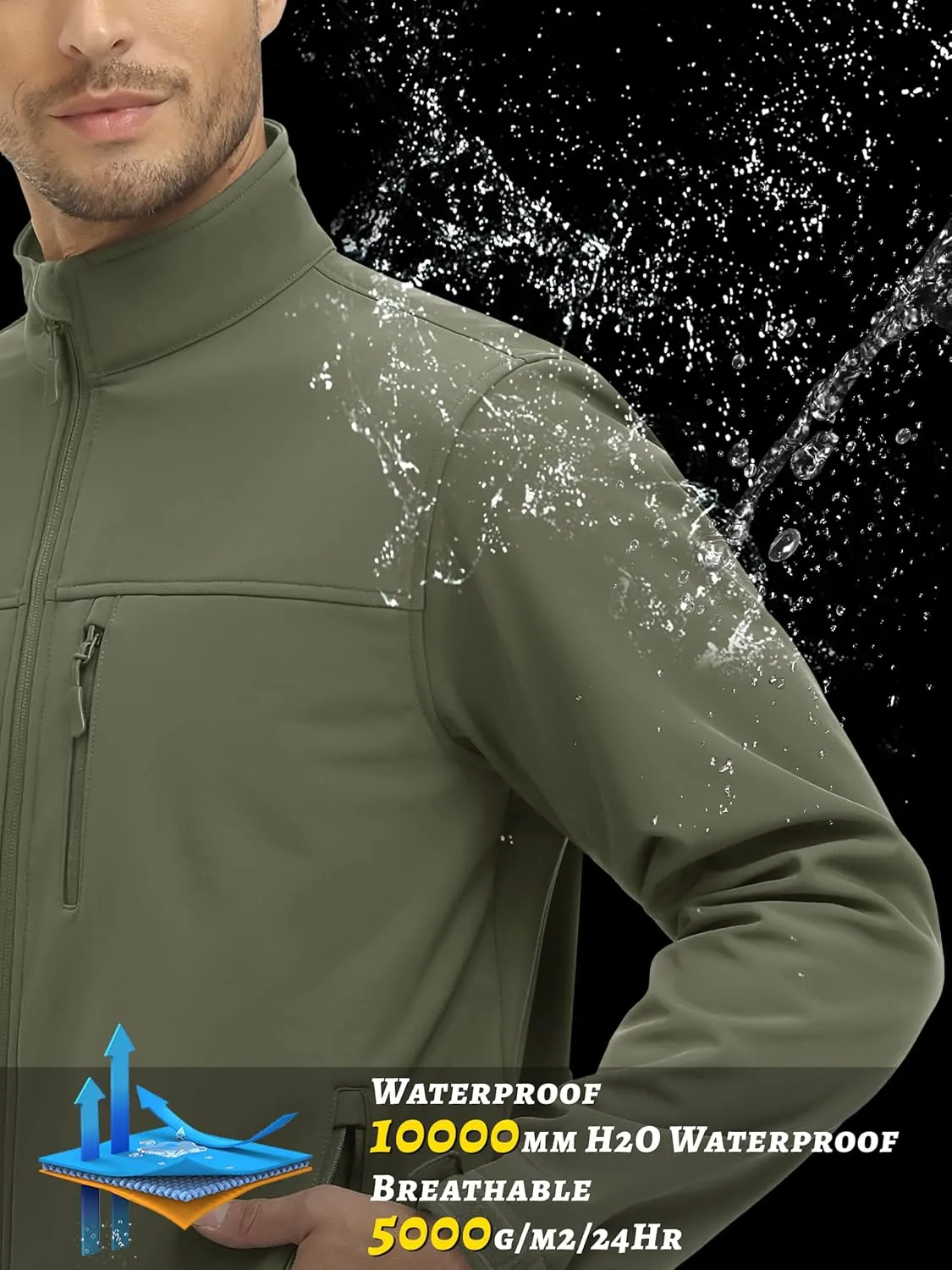 TACVASEN Men's Lightweight Softshell Jacket Fleece Lined Waterproof Tactical Soft Shell Rain Coats Windbreaker Outdoor