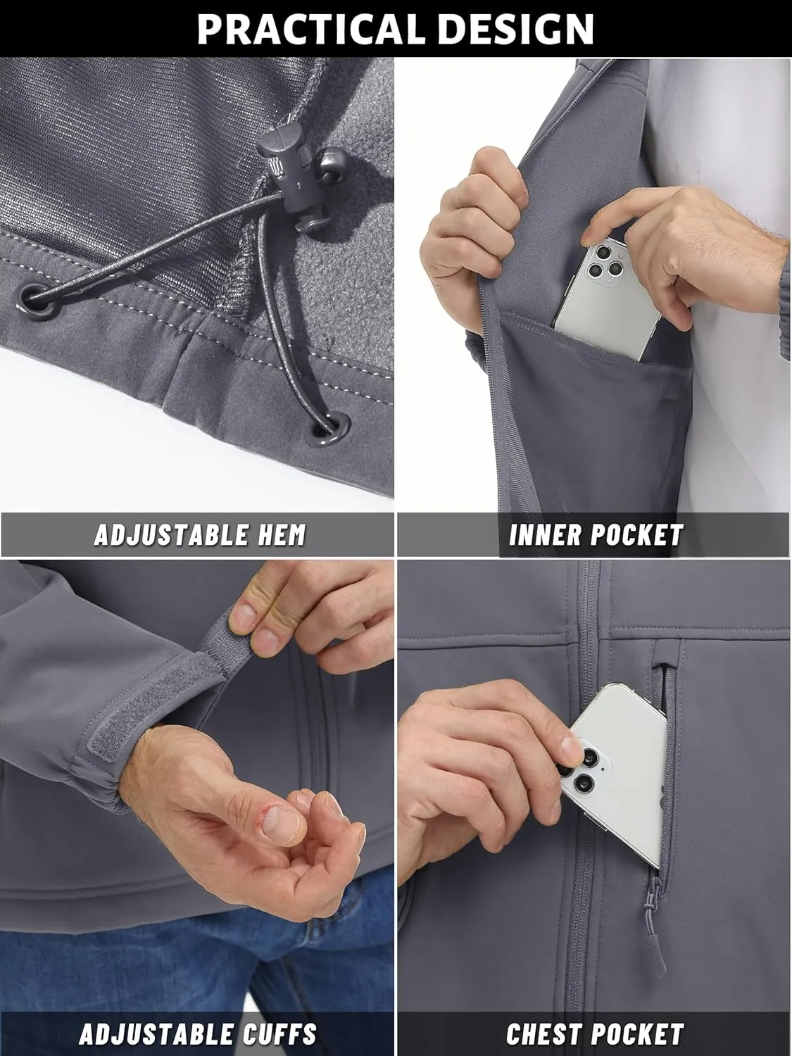 TACVASEN Men's Lightweight Softshell Jacket Fleece Lined Waterproof Tactical Soft Shell Rain Coats Windbreaker Outdoor