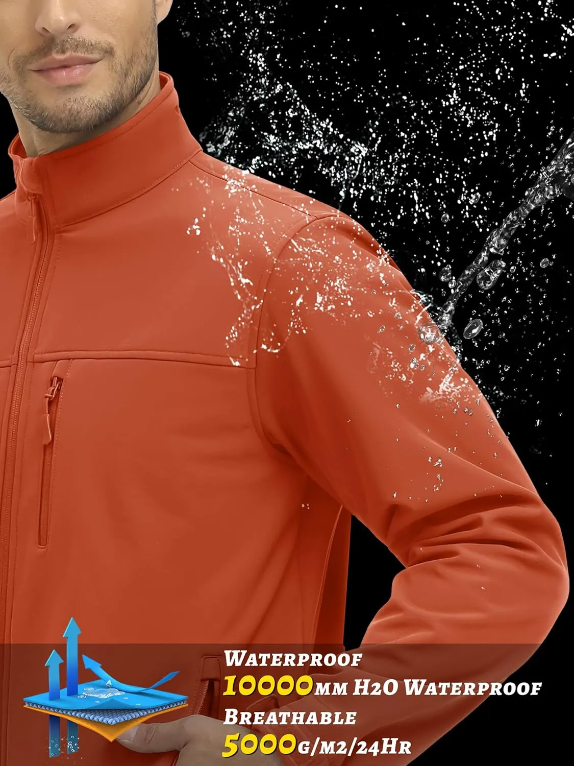 TACVASEN Men's Lightweight Softshell Jacket Fleece Lined Waterproof Tactical Soft Shell Rain Coats Windbreaker Outdoor