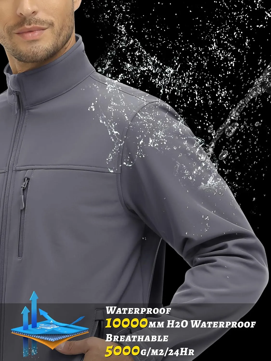 TACVASEN Men's Lightweight Softshell Jacket Fleece Lined Waterproof Tactical Soft Shell Rain Coats Windbreaker Outdoor