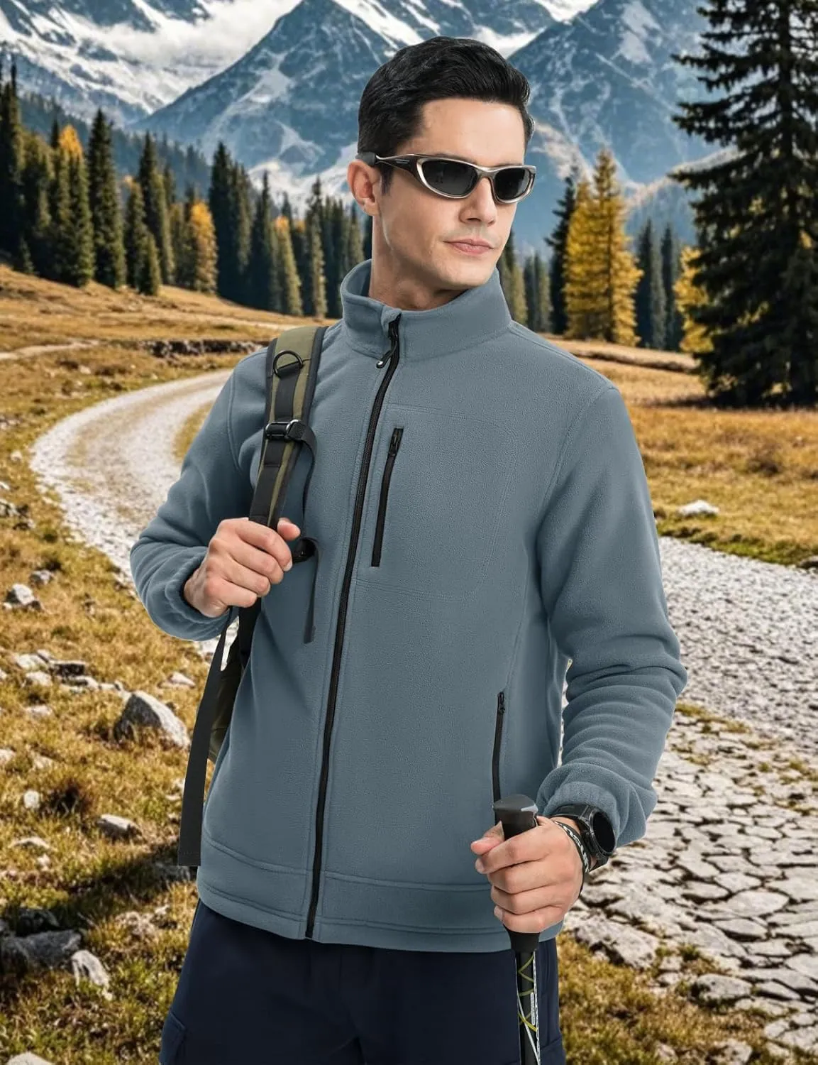 TBMPOY Men's Fleece Jackets Lightweight Full-Zip Fall Jacket Outdoor Hiking Warm Winter Coats with Pockets