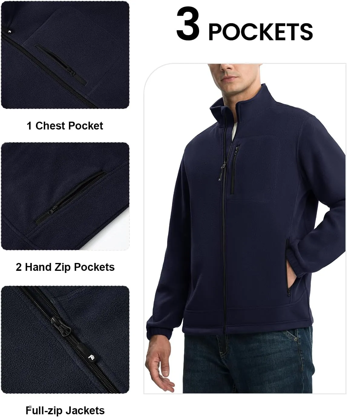 TBMPOY Men's Fleece Jackets Lightweight Full-Zip Fall Jacket Outdoor Hiking Warm Winter Coats with Pockets