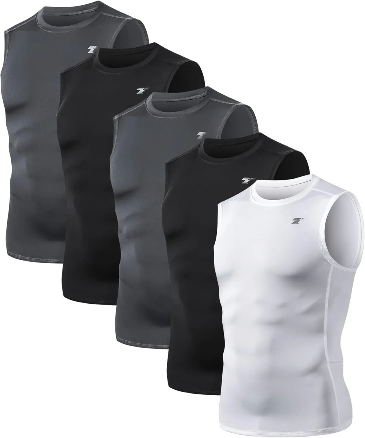 TELALEO 5 Pack Men's Athletic Compression Shirts Sleeveless Workout Tank Top Sports Base Layer Running Basketball