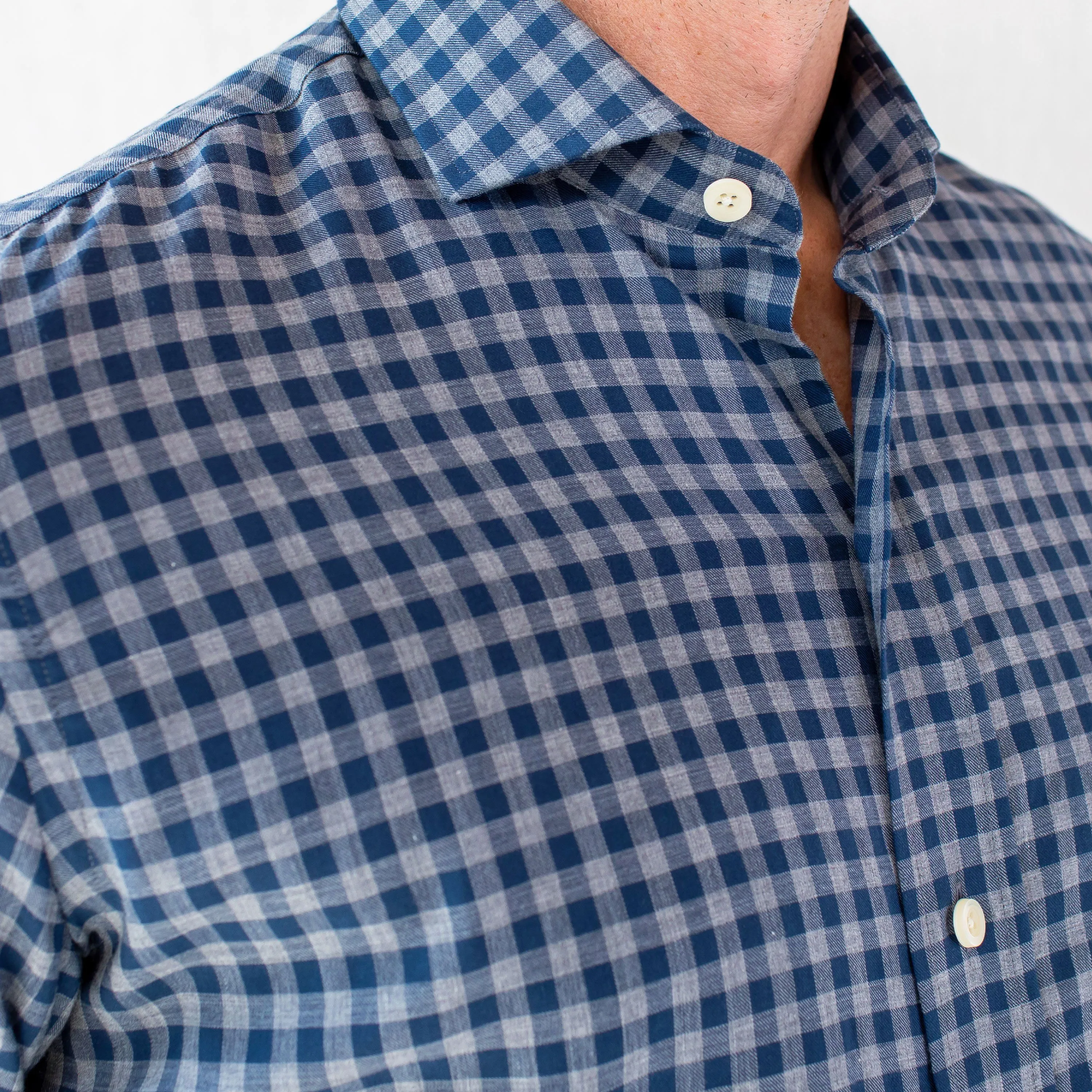 The Aegean Blue Delham Brushed Gingham Casual Shirt