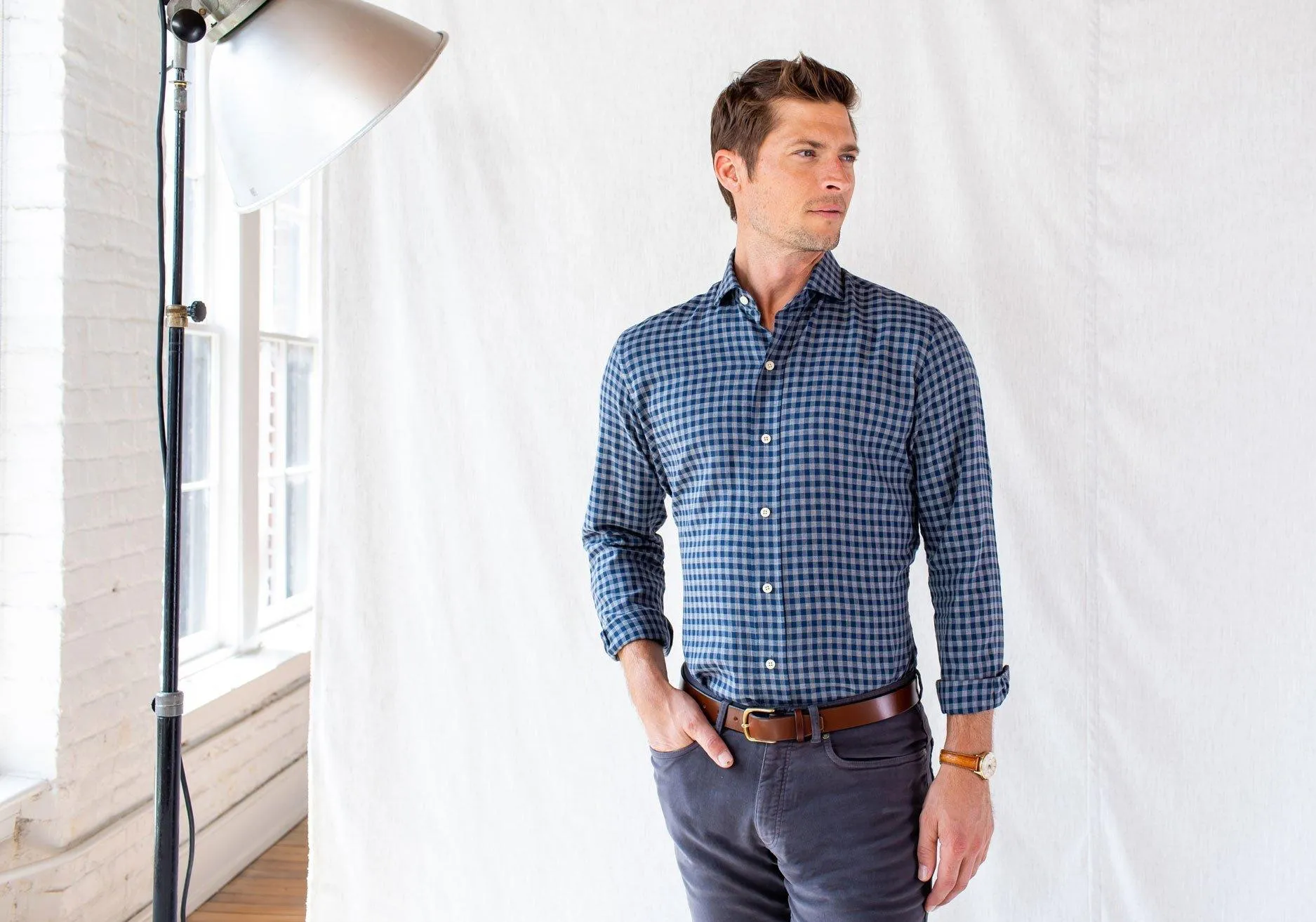 The Aegean Blue Delham Brushed Gingham Casual Shirt