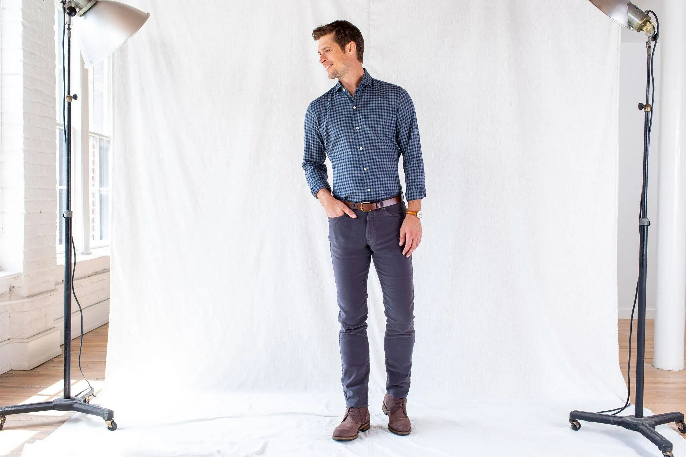 The Aegean Blue Delham Brushed Gingham Casual Shirt