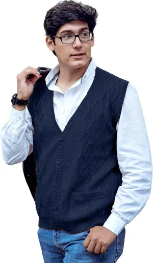 TINKUY Peru Mens Alpaca Wool V Neck Argyle Cardigan Vest, S-4XL