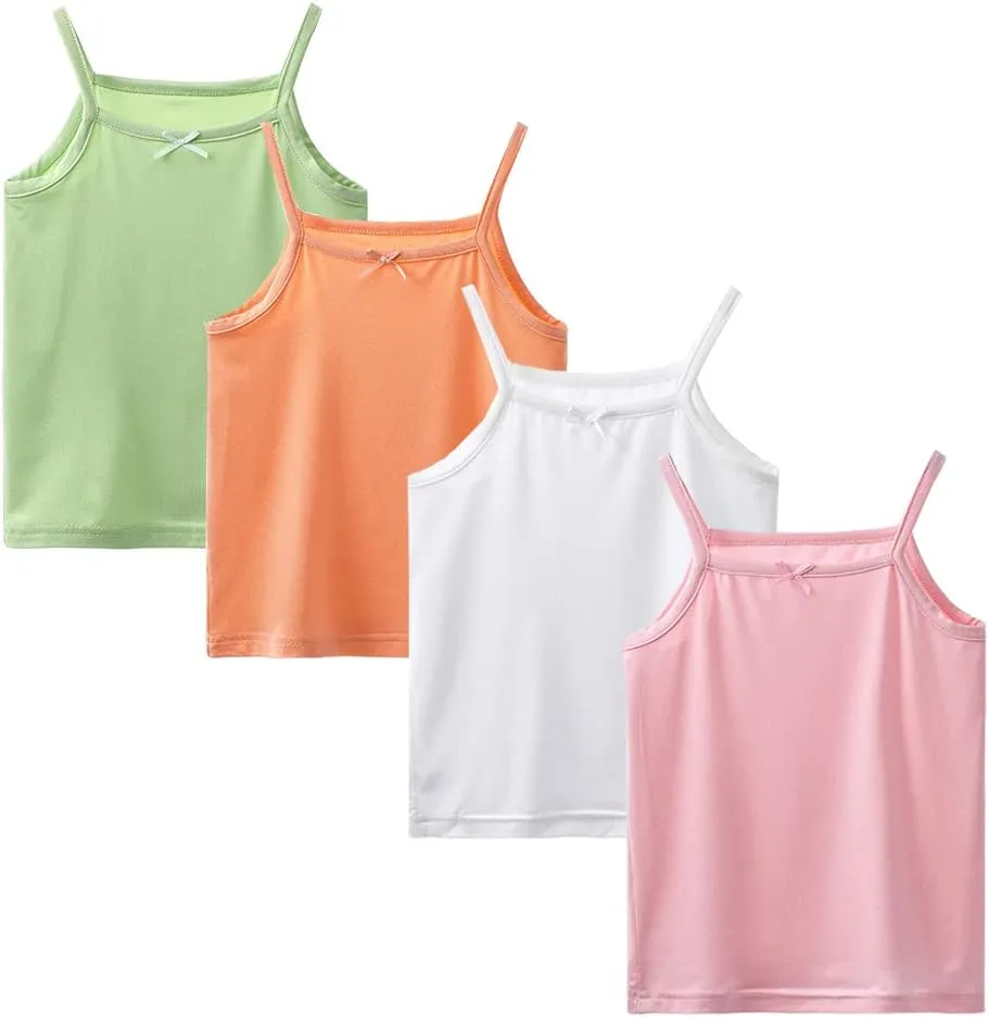 Toddler Girl's Cotton Camisole Undershirts 3-4 Pack Cute Printed Tank Top Camis for Kids 2T-8T