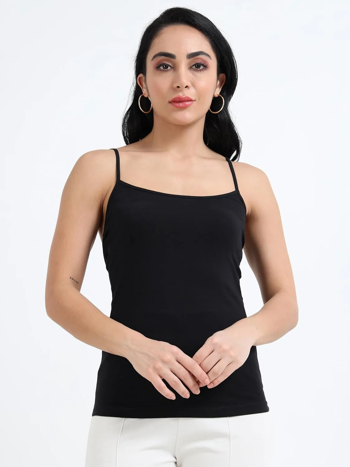 TREDECIM Women's Basic Organic Cotton Stretch Camisole Tank top, Non-Adjustable Spaghetti Strap Undershirts Pack of 7