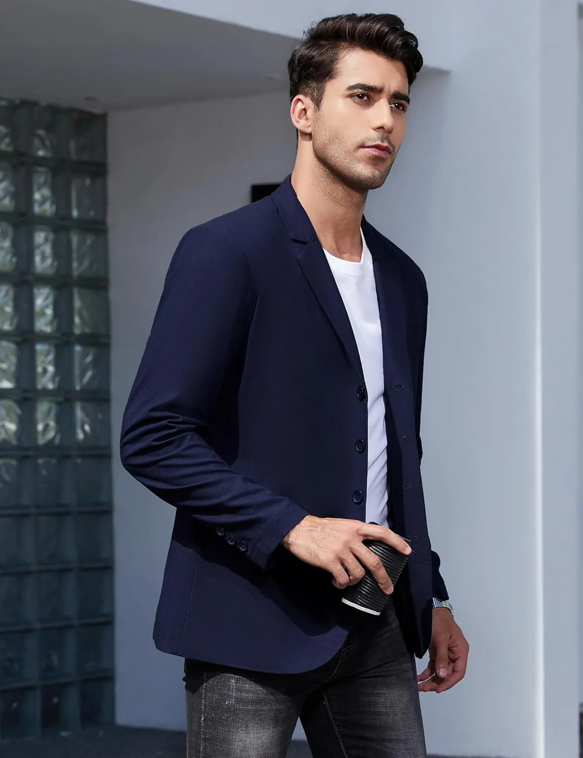 TURETRENDY Men's Casual Coat Lightweight Linen Blazer Regular Fit Sport Jackets Four Buttons Daily Suits