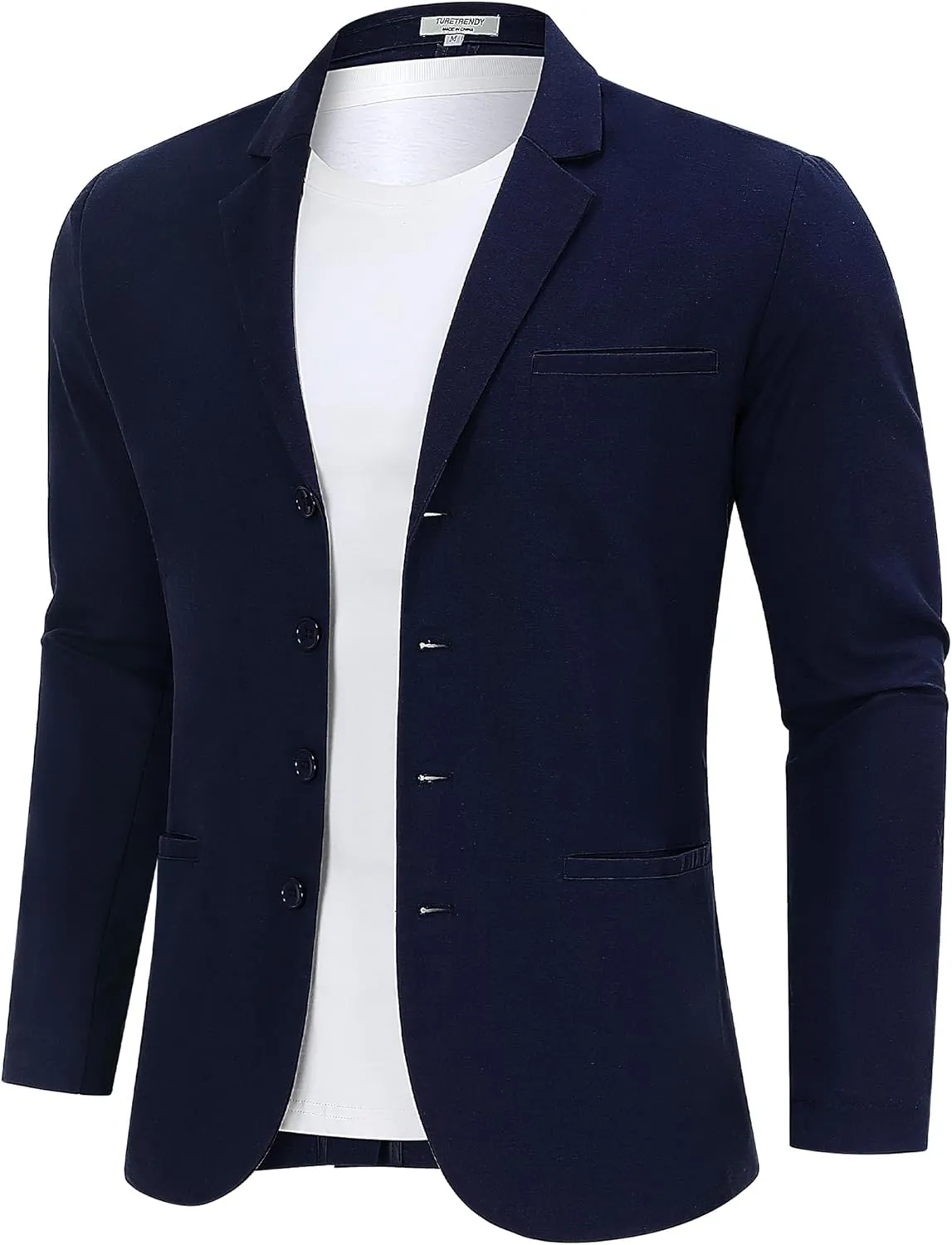 TURETRENDY Men's Casual Coat Lightweight Linen Blazer Regular Fit Sport Jackets Four Buttons Daily Suits
