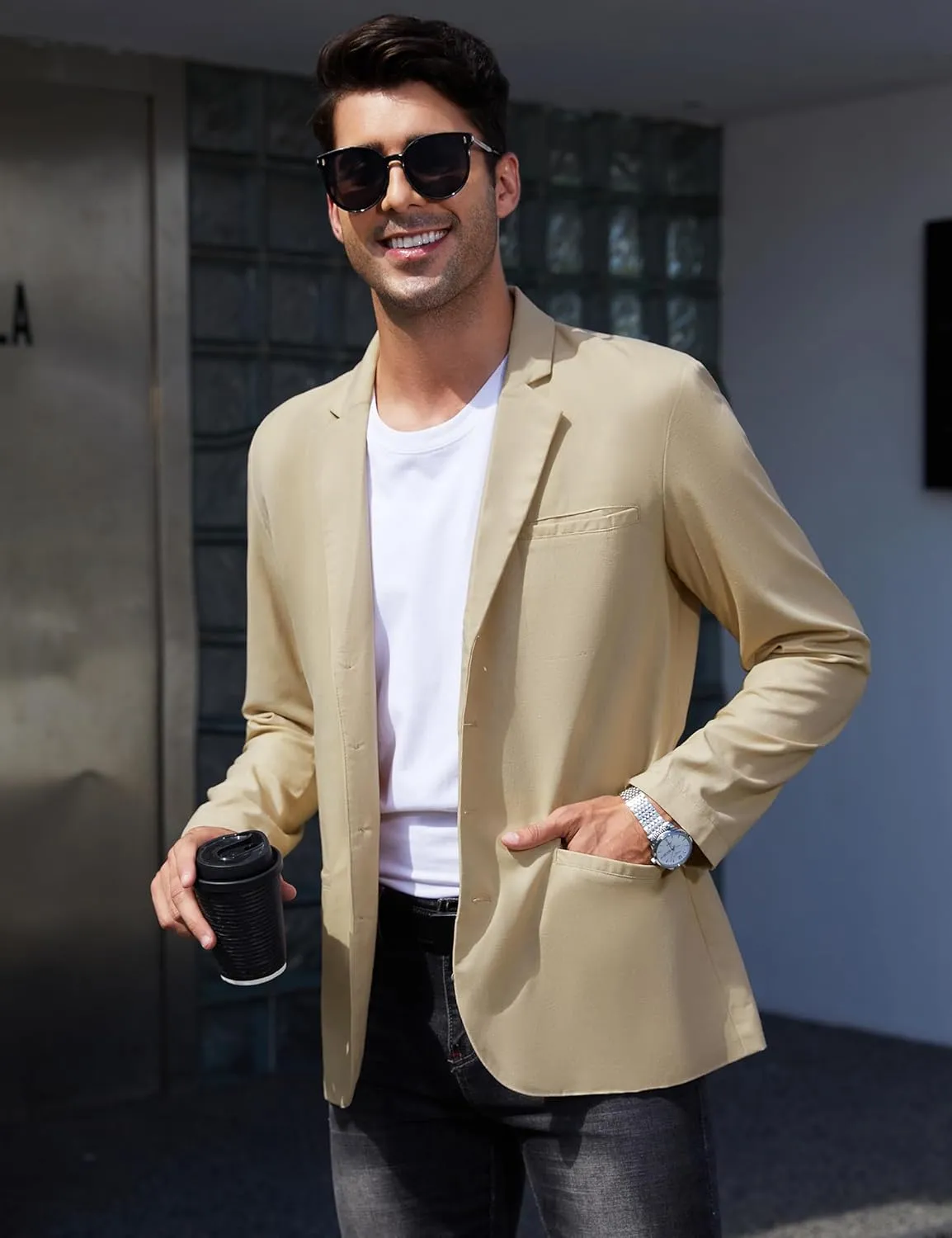 TURETRENDY Men's Casual Coat Lightweight Linen Blazer Regular Fit Sport Jackets Four Buttons Daily Suits