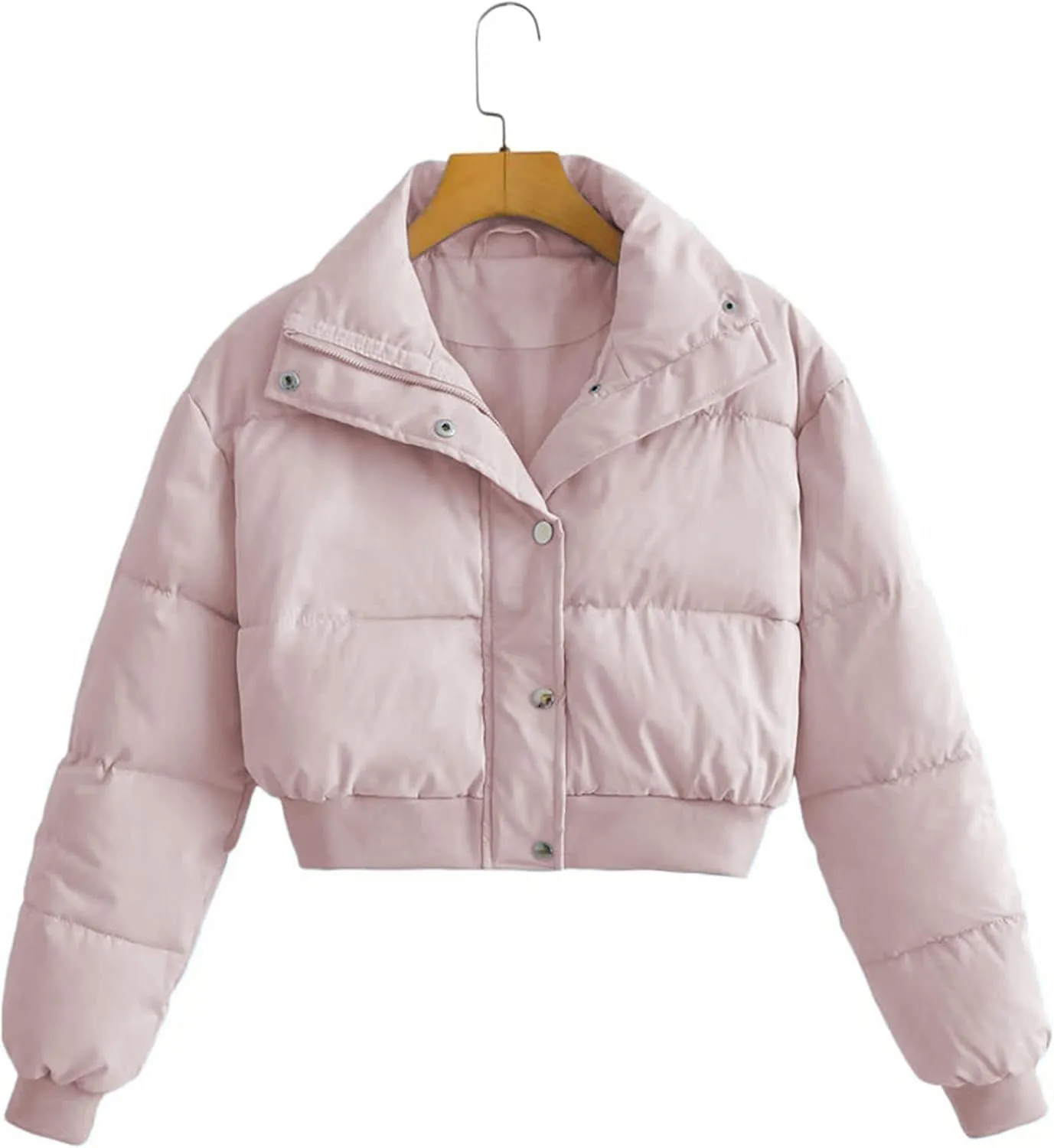 Uaneo Womens Cropped Puffer Jacket Stand Collar Zip Up Winter Padded Down Coats