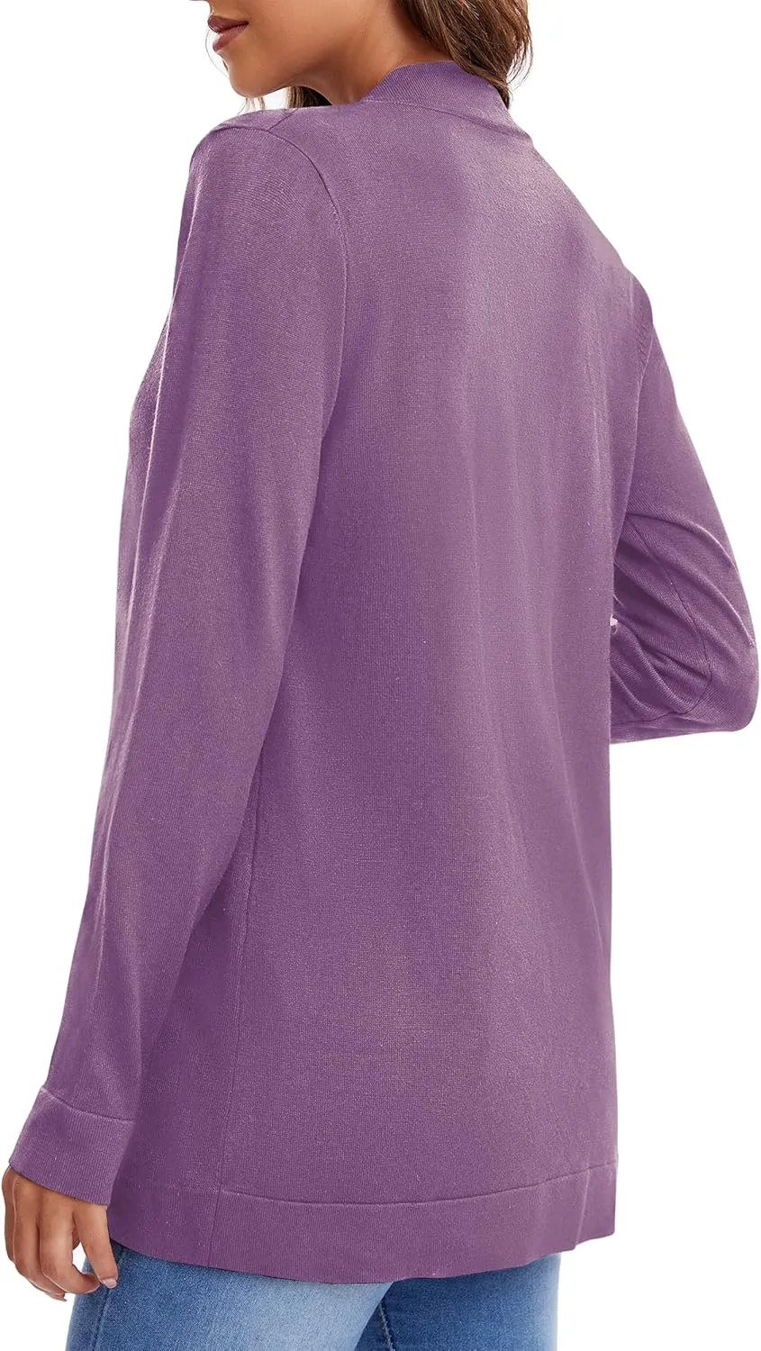 Urban CoCo Women's Long Sleeve Knit Sweater Cardigans Curved Hem Open Front with Pockets
