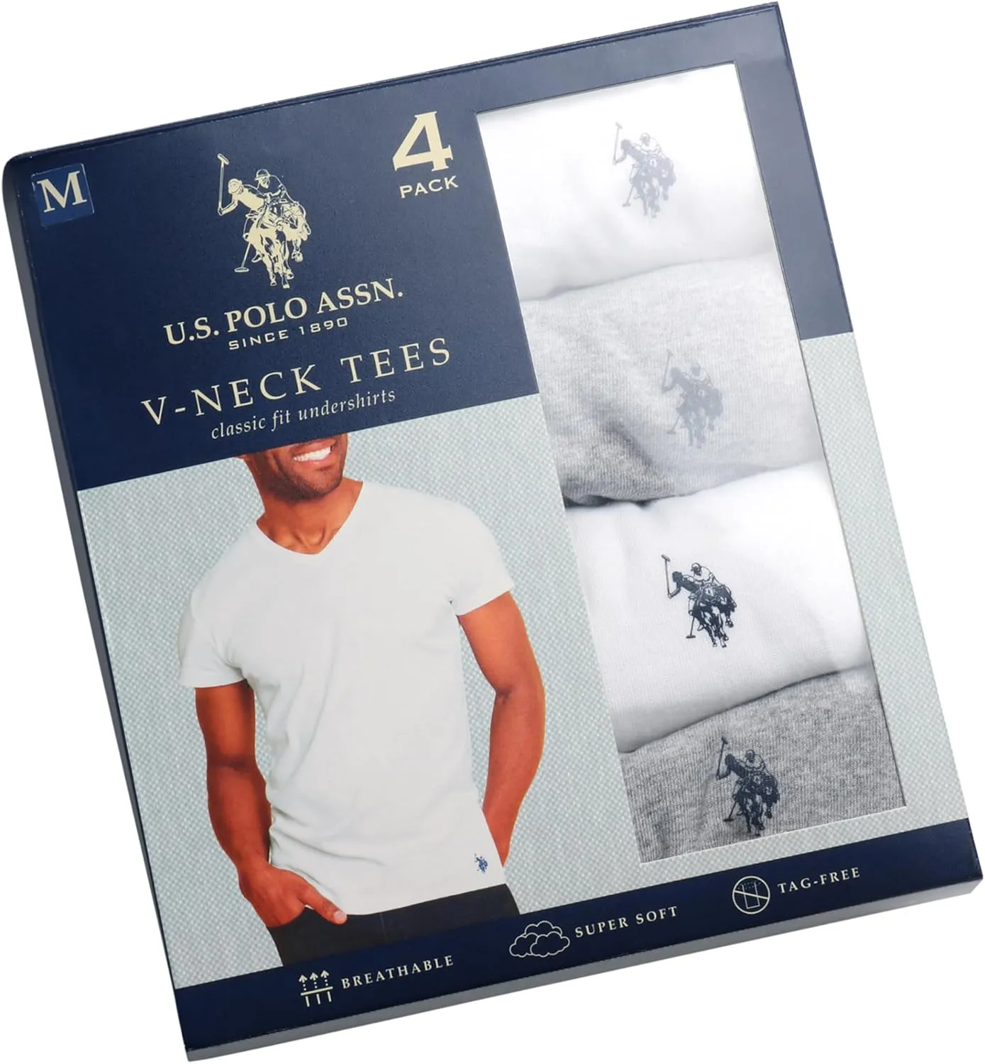 U.S. Polo Assn. Men's Undershirts - 4 Pack V Neck Undershirts for Men (S-XL)