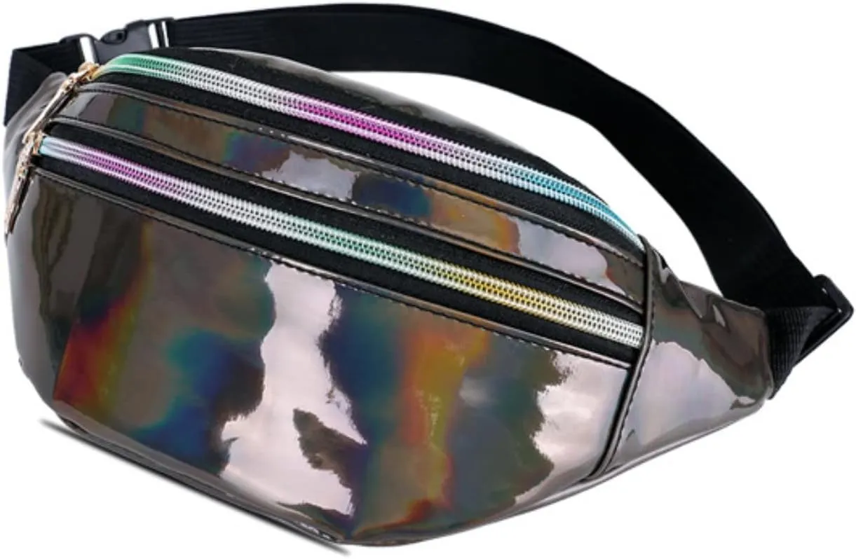 Waist Bag Men And Women Shiny PU Waist Bag Functional Color Single Shoulder Body Bags Men Leather Bags (Brown, One Size)