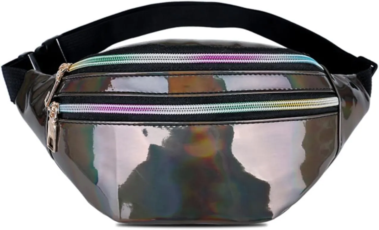 Waist Bag Men And Women Shiny PU Waist Bag Functional Color Single Shoulder Body Bags Men Leather Bags (Brown, One Size)