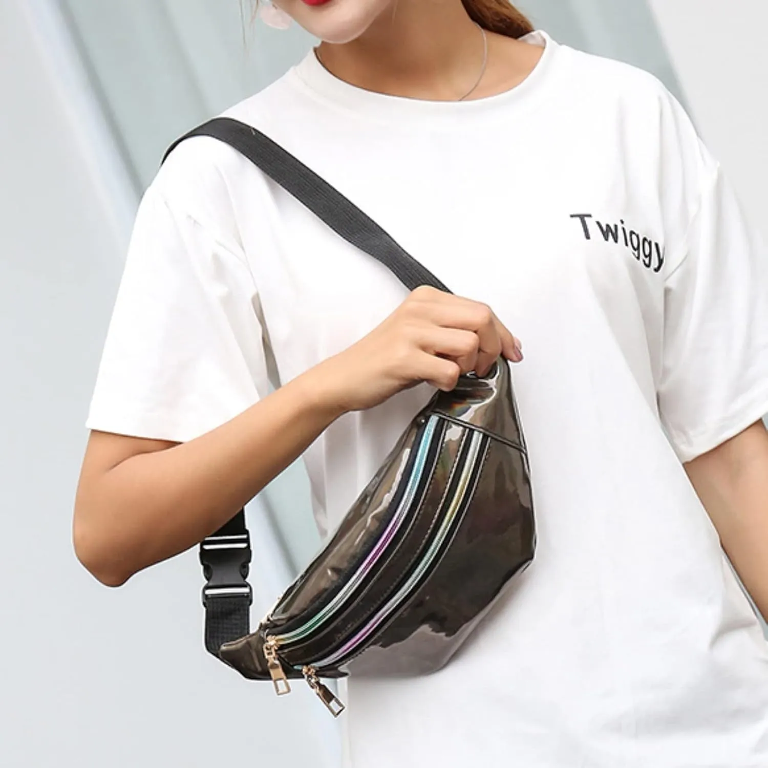 Waist Bag Men And Women Shiny PU Waist Bag Functional Color Single Shoulder Body Bags Men Leather Bags (Brown, One Size)