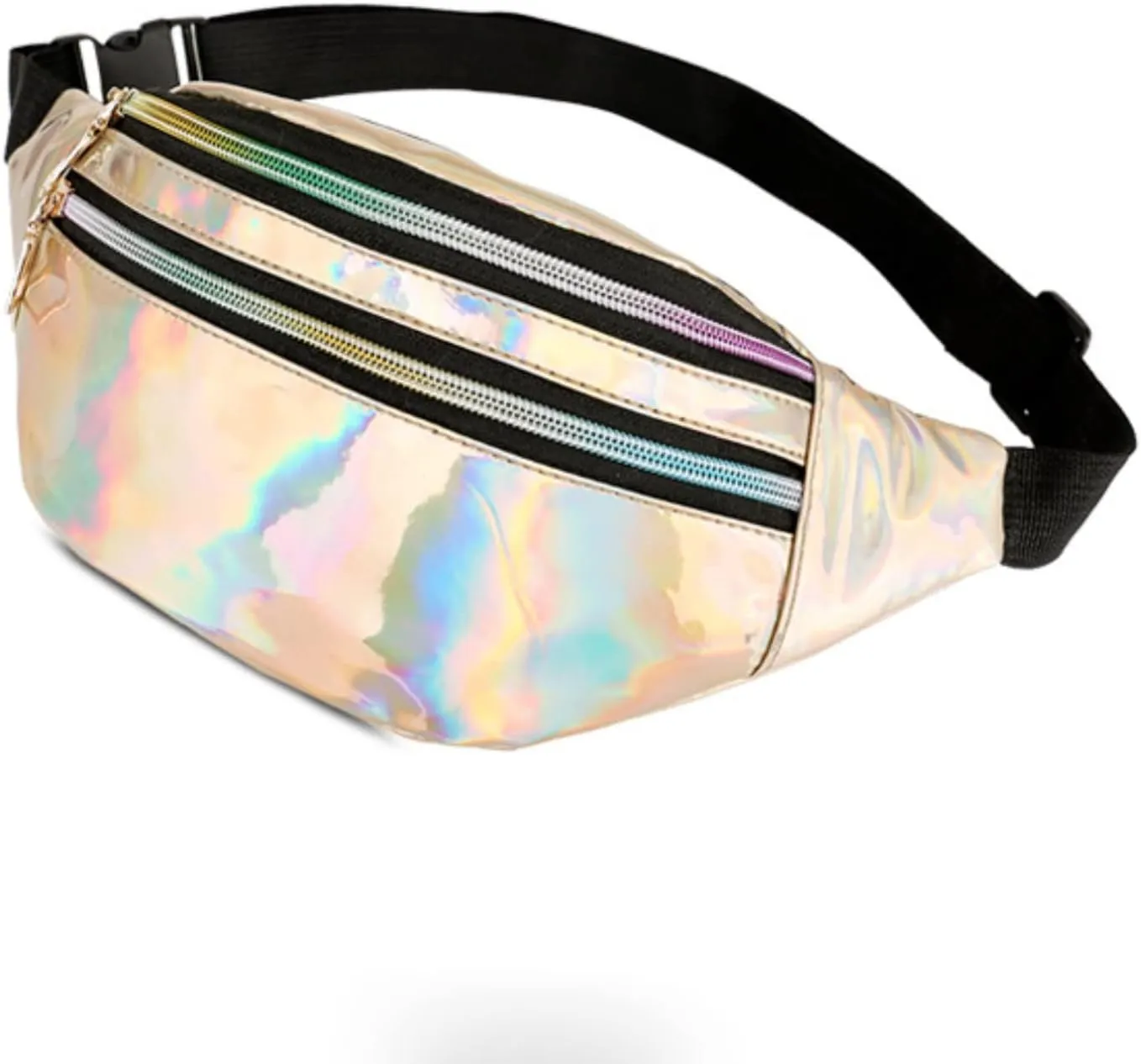 Waist Bag Men And Women Shiny PU Waist Bag Functional Color Single Shoulder Body Bags Men Leather Bags (Gold, One Size)