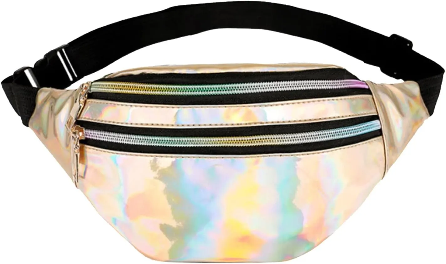 Waist Bag Men And Women Shiny PU Waist Bag Functional Color Single Shoulder Body Bags Men Leather Bags (Gold, One Size)