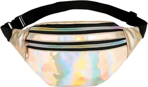 Waist Bag Men And Women Shiny PU Waist Bag Functional Color Single Shoulder Body Bags Men Leather Bags (Gold, One Size)