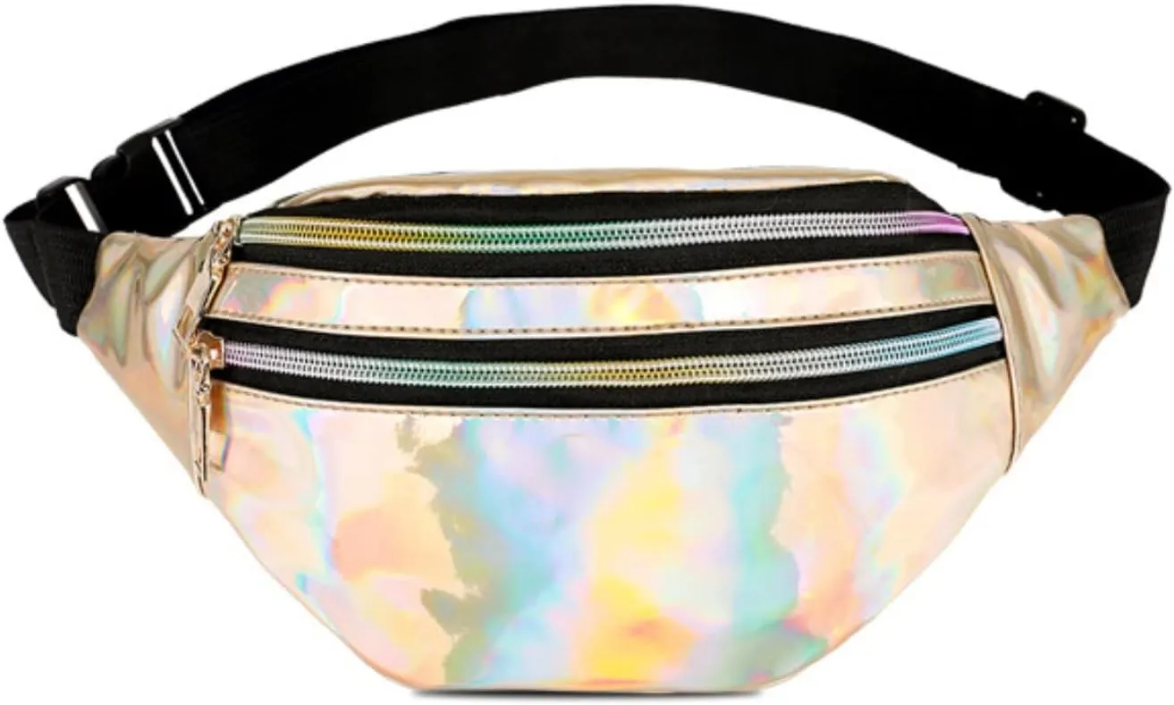 Waist Bag Men And Women Shiny PU Waist Bag Functional Color Single Shoulder Body Bags Men Leather Bags (Gold, One Size)