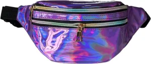 Waist Bag Men And Women Shiny PU Waist Bag Functional Color Single Shoulder Body Bags Men Leather (Purple, One Size)