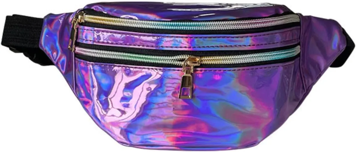Waist Bag Men And Women Shiny PU Waist Bag Functional Color Single Shoulder Body Bags Men Leather (Purple, One Size)