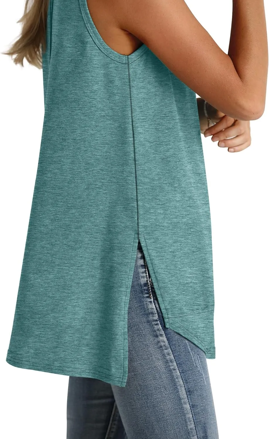 WIHOLL Loose Fit Tank Tops for Women Scoop Neck Summer Side Split Sleeveless Shirts 2025 Fashion