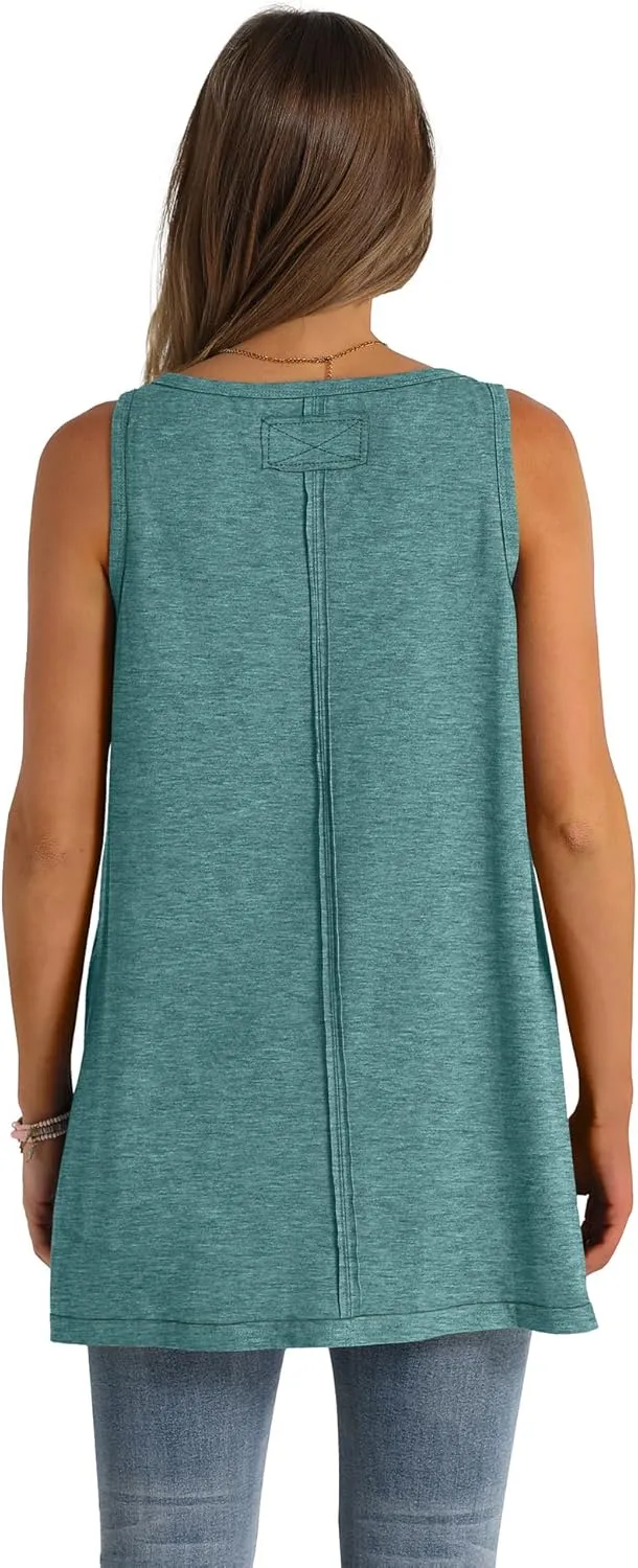 WIHOLL Loose Fit Tank Tops for Women Scoop Neck Summer Side Split Sleeveless Shirts 2025 Fashion
