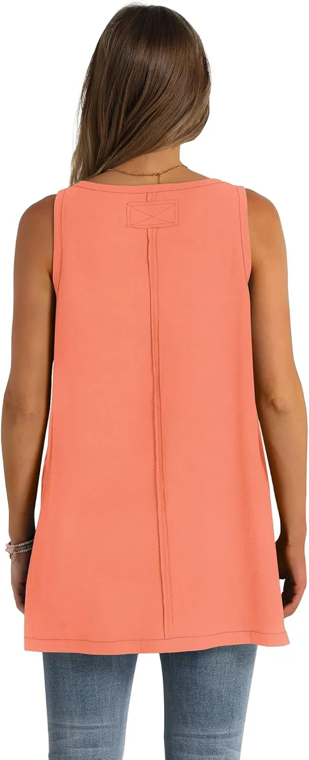 WIHOLL Loose Fit Tank Tops for Women Scoop Neck Summer Side Split Sleeveless Shirts 2025 Fashion