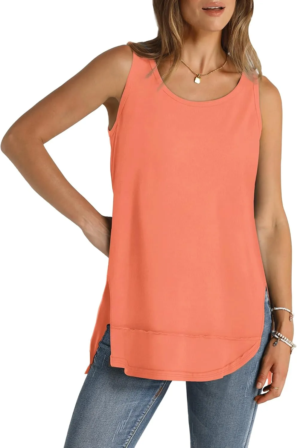 WIHOLL Loose Fit Tank Tops for Women Scoop Neck Summer Side Split Sleeveless Shirts 2025 Fashion