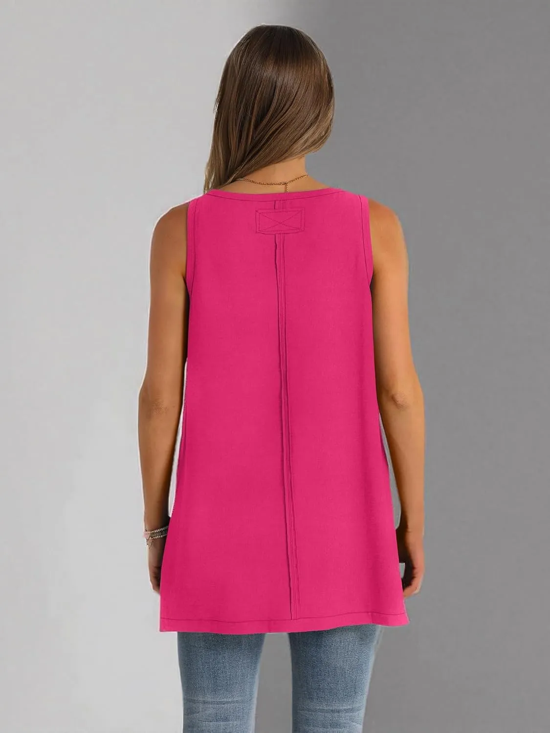 WIHOLL Loose Fit Tank Tops for Women Scoop Neck Summer Side Split Sleeveless Shirts 2025 Fashion