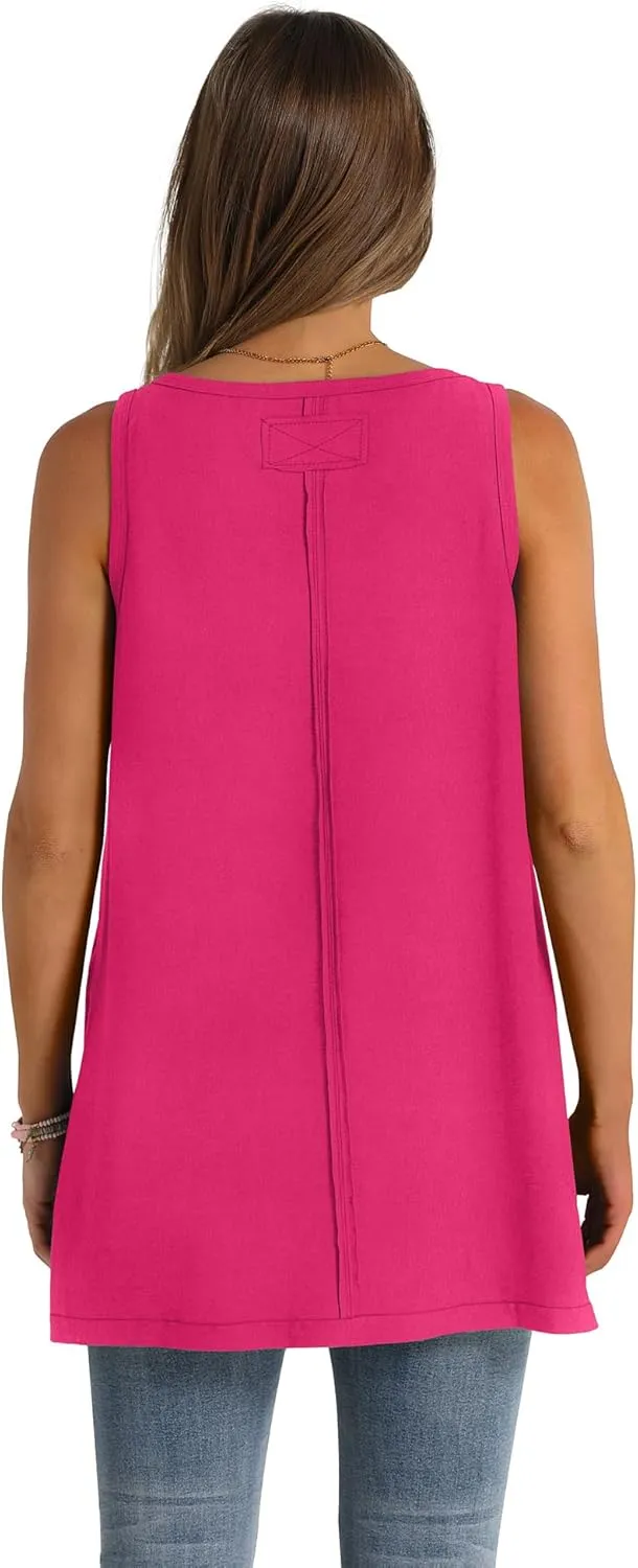 WIHOLL Loose Fit Tank Tops for Women Scoop Neck Summer Side Split Sleeveless Shirts 2025 Fashion