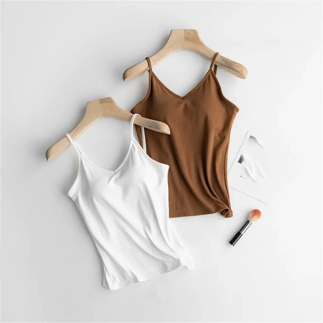 Women Cotton Large Size No Steel Ring Integrated Camisole Bottoming Shirt Slim Multicolor Vest