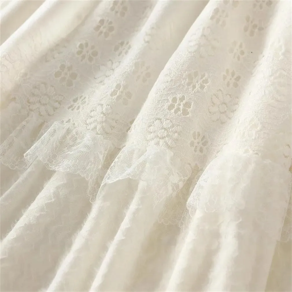 Women Lace Cake Skirt Loose High Waist A-Line Dance Midi Skirts