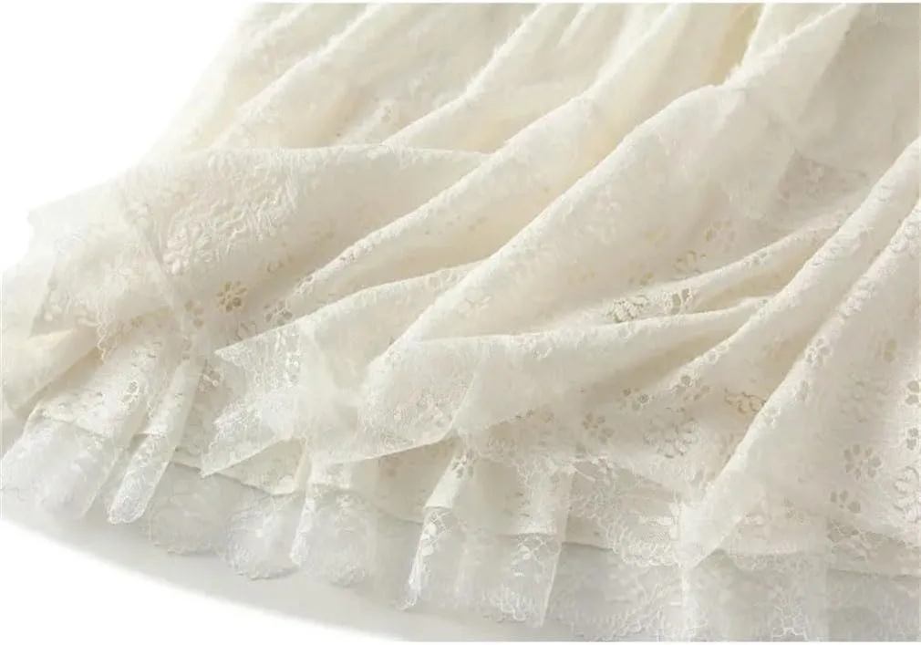 Women Lace Cake Skirt Loose High Waist A-Line Dance Midi Skirts