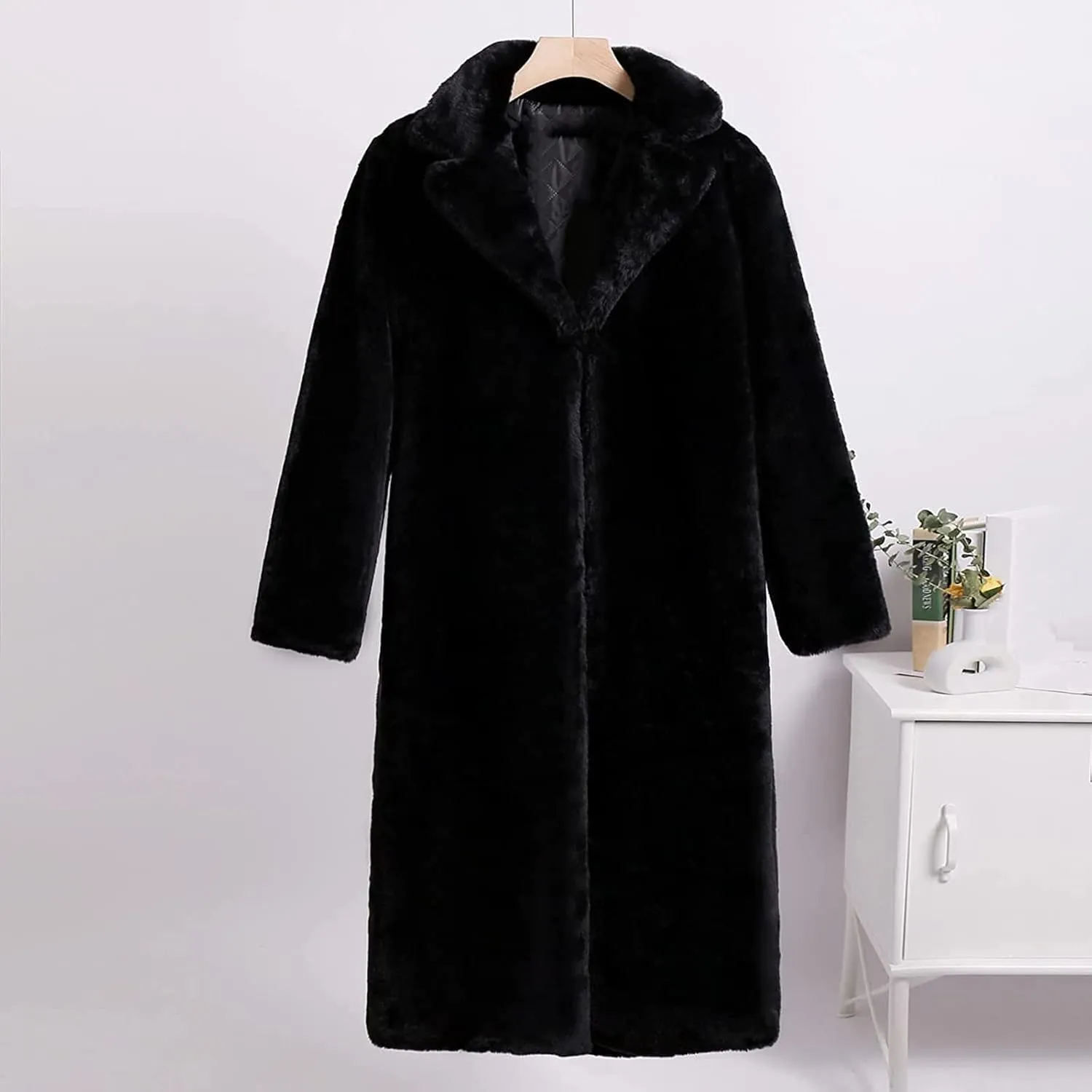 Women Luxury Faux Fur Coat Comfort Warm Winter Fleece Parka Jacket Open Front Long Cardigan Sherpa Outerwear Overcoat