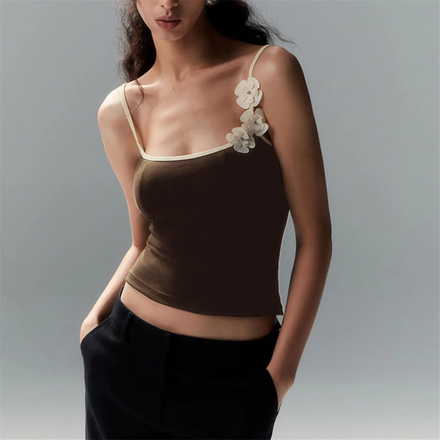 Women Sexy Bodycon Contrast Color Crop Camisole Y2k Spaghetti Strap Low Cut Halter Backless Tank Top Summer Streetwear