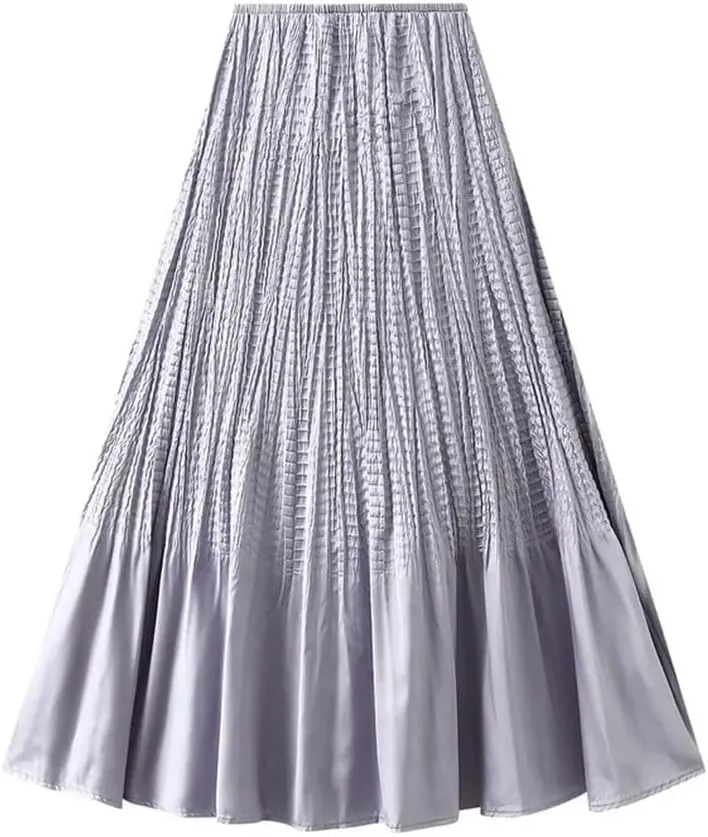 Women Solid High Waist Fold Long Skirt A-Line Party Pleated Skirts
