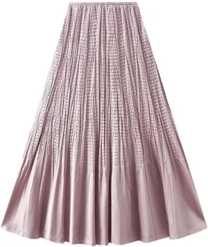 Women Solid High Waist Fold Long Skirt A-Line Party Pleated Skirts