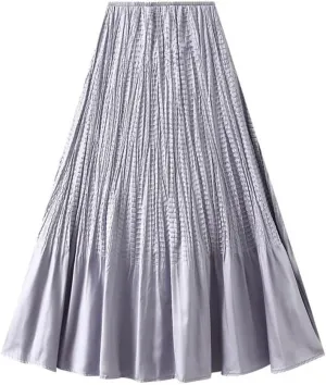 Women Solid High Waist Fold Long Skirt A-Line Party Pleated Skirts