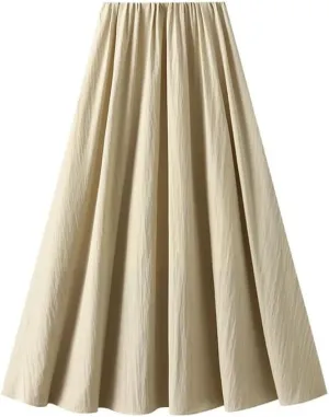 Women Solid Loose Skirt Elastic High Waist A-Line Casual Midi Long Skirts