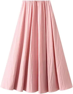 Women Solid Loose Skirt Elastic High Waist A-Line Casual Midi Long Skirts