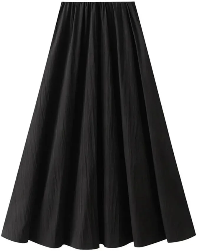 Women Solid Loose Skirt Elastic High Waist A-Line Casual Midi Long Skirts