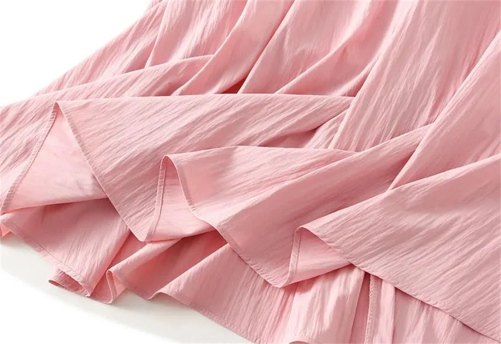 Women Solid Loose Skirt Elastic High Waist A-Line Casual Midi Long Skirts
