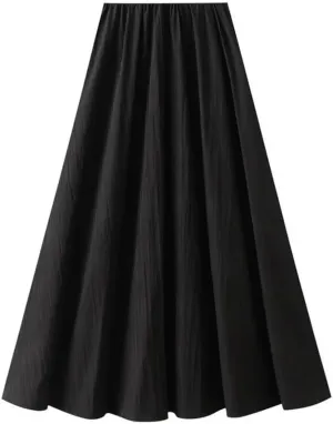 Women Solid Loose Skirt Elastic High Waist A-Line Casual Midi Long Skirts