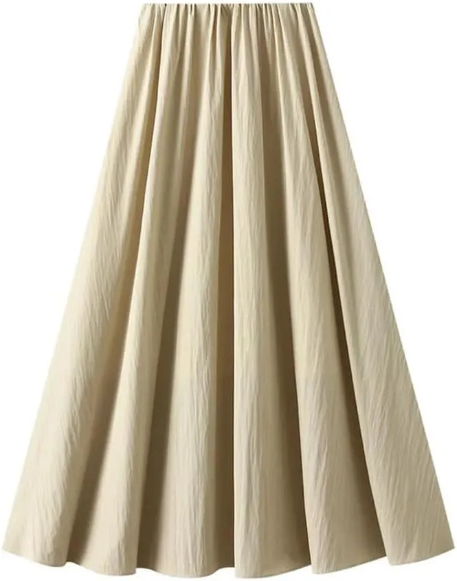 Women Solid Loose Skirt Elastic High Waist A-Line Casual Midi Long Skirts